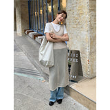2025 THE MIND knitted hollow stacked dress 2025 thirteen lines early spring new blouse vest skirt M16