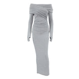 2025 Sexy slim cotton knitted one-word neck hip-wrapped high-waisted dress popular  autumn fashion new long dress