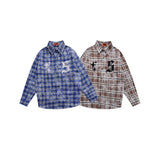 W822 Man Kun  Autumn and Winter New Product n Street Tide Loose Letter Embroidery Plaid Men's Thick Shirt Jacket