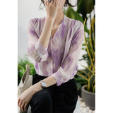 2025 [Romance in Provence] Mulberry Silk  Silk Shirt, Purple Shirt  Spring/Summer V-Neck Top