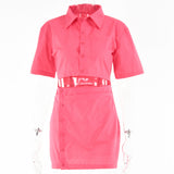 2025 fashion sexy babes fake two-piece short skirt  spring new solid color short-sleeved cardigan button hip skirt