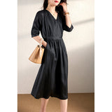 2025 Heavy silk dress, high-end solid color long dress,  mulberry silk, spring skirt  women's new summer