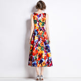 printed vest dress women's 2025 summer dress new waist and thin temperament elegant big swing dress dress