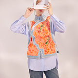 Autumn new high-end Chinese style retro unique embroidery flocked mulberry silk vest shirt set M9171