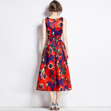 Celebrity high-end printed vest dress women's summer dress new waist and thin temperament elegant big swing dress dress