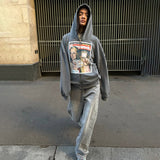 2025 Cross-border Popular trade portrait printing zipper sweater women loose wasteland wind old sweater women 2025n retro high sense