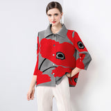 Mizhai loose large size mm single-breasted long-sleeved shirt lapel pleated small jacket spring and autumn Popular trade new versatile