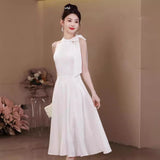2025 Evening dress skirt women's light luxury niche high-end white neck type 18-year-old girl graduation high school adult ceremony girl