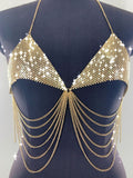 2025 SM2406  vest sequined mesh tube top metal thin chain fringed chain neck top vest body chain