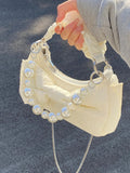 HULIANFU 2025 Hot light luxury pleated armpit bag women's summer  super fire bow pearl chain bag crossbody shoulder bag