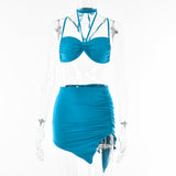 2025 sexy babes chest wrap two-piece set  summer new strap neck small suspender split skirt suit women