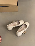 2025  Retro square head light mouth thick heel single shoes female spring and autumn new  evening breeze fairy soft leather Mary Jane small leather shoes