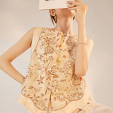 Guofeng  summer new bead embroidery new Chinese sequin fishtail skirt vest trousers set N4030