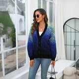 2025popular new knitted sweater cardigan sweater women's V-neck dark blue starry sky temperament commuter OL winter women's clothing