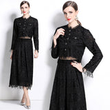 suit women's spring new age-reducing long-sleeved short top versatile umbrella skirt skirt fashionable two-piece set