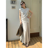 2025 THE MIND Tencel linen sleeveless top + elastic waist skirt 2025 casual two-piece set T5001X