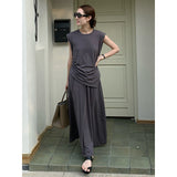 2025 THE MIND Tencel linen sleeveless top + elastic waist skirt 2025 casual two-piece set T5001X