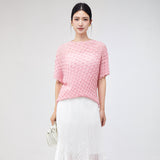 2025 Pleated clothes top women's summer new small high-end sense diamond-encrusted bat sleeve pullover short-sleeved T-shirt