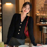 2025 popular autumn and winter new temperament versatile solid color sweater cardigan long sleeve knitted sweater women's top 25166