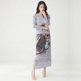 2025 suit women's high-end 2025 new printed loose long-sleeved T-shirt split skirt two-piece set