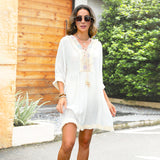 2025popular summer new  seaside vacation women's V-neck bikini cotton blouse sexy small fringed beach skirt