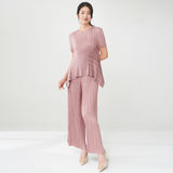 2025 suit clothes women's Popular style irregular short-sleeved T-shirt drape straight-leg pants temperament commuter two-piece set summer