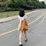 HULIANFU 2025 New retro plaid orange underarm tote bag niche large-capacity class commuting portable shoulder bag wholesale