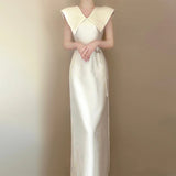 2025 Vintage light wedding dress  satin bride waist thin toast dress engagement socialite temperament small dress dress