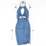 2025 Ins Internet celebrity babes sexy hollow design neck skirt  summer new solid color dew back dress