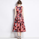 Hot trade export printed vest dress women's summer dress new waist and thin temperament elegant big swing dress dress