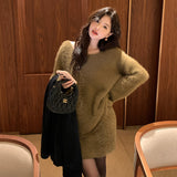 2025 popular autumn and winter new imitation mink knitted sweater + hip wrap and thin skirt two-piece set 25178