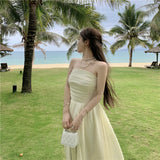 2025 Pure desire temperament tube top pleated high waist dress 2025 spring and summer Korean daughter wind salt seaside vacation skirt