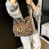 HULIANFU 2025 popular autumn and winter new fashion plush bag retro large capacity shoulder bag leopard print hair bag underarm messenger women's bag