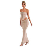 HULIANFU 2025 2025 trade spring and summer hot-selling new products, sexy trend backless tube top, hip-wrapped long skirt, knitted suit