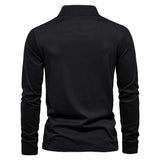 HULIANFU 2025 autumn and winter new long-sleeved POLO shirt embroidered men's casual solid color top zipper lapel pure cotton polo