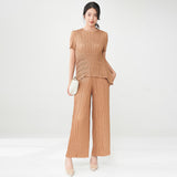 2025 suit clothes women's Popular style irregular short-sleeved T-shirt drape straight-leg pants temperament commuter two-piece set summer