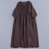 summer new loose large size wrinkled texture fine organ pleated seven-point bubble sleeves elegant dress women