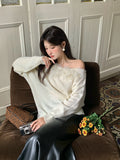 2025 popular autumn new temperament one-word collar versatile bottoming shirt long-sleeved knitted sweater women's top 25108