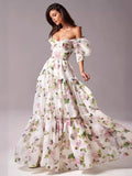 HULIANFU 2025 New new off-the-shoulder 2025 women's clothing fashion organza fairy long temperament evening dress dress