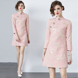 New Chinese style disc-buckled long-sleeved dress 2025 spring and autumn new temperament jacquard improved cheongsam skirt