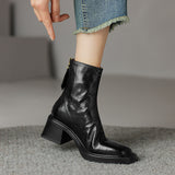 2025  retro thick heel short boots women's popular autumn and winter new square head high heel boots slim Martin boots single boots