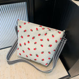 HULIANFU 2025 popular summer new corduroy cloth casual bucket bag fashion fruit strawberry cherry print tide shoulder messenger bag