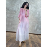 summer new pocket double opaque holiday wind gradual change of color loose and thin fairy dress women