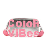 HULIANFU 2025 Customized processed women's bags, new trendy contrasting color letters, camera bags, fashionable double zipper, small square bags, Popular style messenger bags.