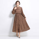 celebrities dress lantern sleeves embroidered shirt women's high-end sense hollow lace splicing skirt set