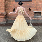 2025 Super fairy seaside vacation dress halter dress premium atmosphere photo Muse wear sexy fairy dress