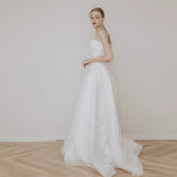 2025 Simple tube top light wedding dress  new satin  small trailing bride wedding temperament travel photography go out yarn woman