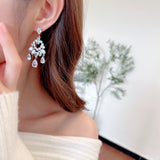 2025 Heavy Industry Exaggerated Atmospheric Earrings Wholesale Long Luxury Bright Water Drop Zircon Inlaid Dinner Dress with Earrings