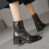 2025  retro thick heel short boots women's popular autumn and winter new square head high heel boots slim Martin boots single boots