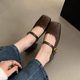 2025  Retro square head light mouth thick heel single shoes female spring and autumn new  evening breeze fairy soft leather Mary Jane small leather shoes